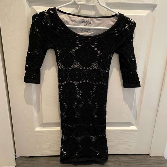 XS S Free People Medallion Bodycon Crochet Dress black and white - Picture 5 of 9